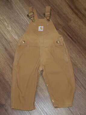 Infant Boys Carhartt Classic Brown Cotton Woven Workwear Style Overalls size 18m